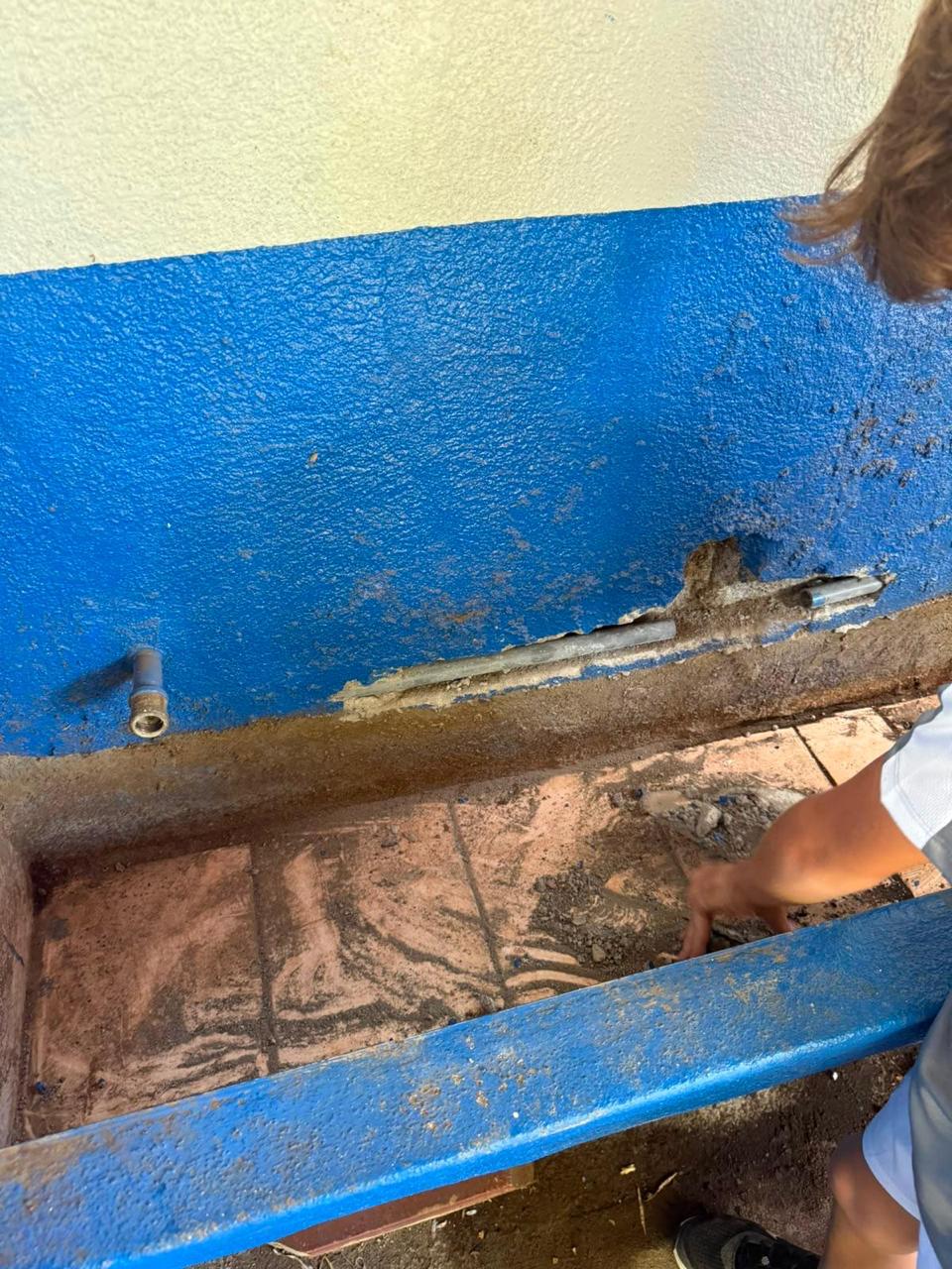 Bathrooms behind-the-scenes work during the Engineers for Hope school transformation